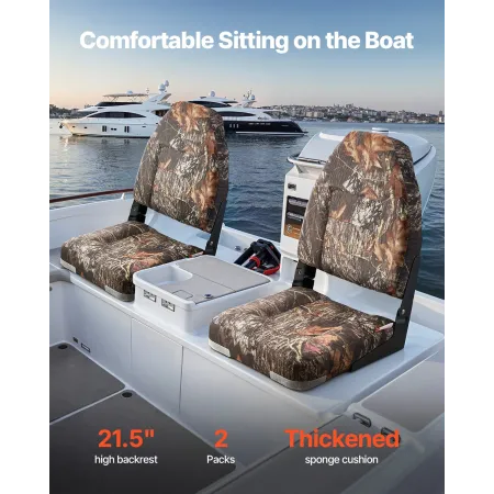 Boat Seat, High Backrest, Folding Fishing Boat Seat with Thickened Sponge Cushion & PU Polyester Fabric, Aluminum Alloy Hinges, 