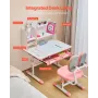 Kids Study Chair and Desk Set, Study Desk and Chair for Kids with Bookshelf & Storage Drawer, Adjustable Height & 0-40° Tilted D