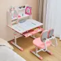 Kids Study Chair and Desk Set, Study Desk and Chair for Kids with Bookshelf & Storage Drawer, Adjustable Height & 0-40° Tilted D