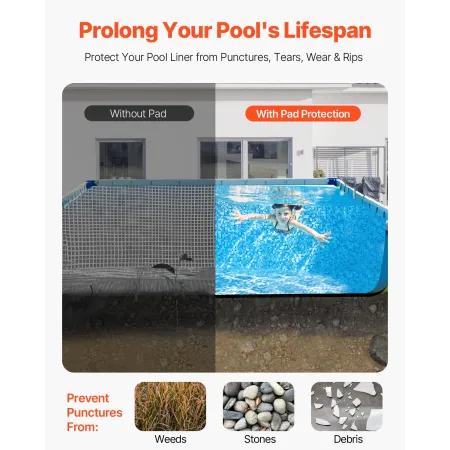 Rectangle Pool Liner Pad, 12 x24 ft Pool Liner Pad for Above Ground Swimming Pools, Extra-Thick Pool Mat, Prevents Punctures, Re