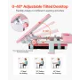 Kids Study Chair and Desk Set, Study Desk and Chair for Kids with Table Lamp, Adjustable Height & 0-40° Tilted Desktop Kids Desk