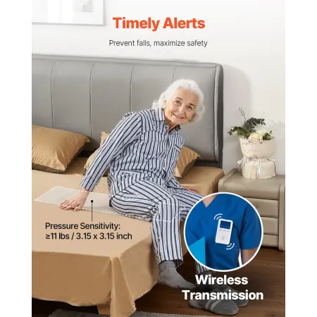 Early Alert Bed Alarm System, Wireless Bed Sensor Pad with Call Button & Pager, Pre-Alert Safety Bed Alarms and Fall Prevention 