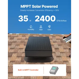 Solar Roof Attic Exhaust Fan 35W with Smart Thermostat Brushless Motor