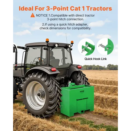 Ballast Box, 3-Point Category 1 Tractor Ballast of 800lbs Capacity, for 2 Inch Hitch Receiver, Heavy-Duty Steel 4.3 ft³ Large Vo