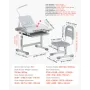 Kids Study Chair and Desk Set, Study Desk and Chair for Kids with Table Lamp, Adjustable Height & 0-40° Tilted Desktop Kids Desk