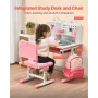 Kids Study Chair and Desk Set, Study Desk and Chair for Kids with Bookshelf and Storage Drawer, Adjustable Height Kids Study Des