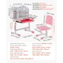 Kids Study Chair and Desk Set, Study Desk and Chair for Kids with Bookshelf and Storage Drawer, Adjustable Height Kids Study Des