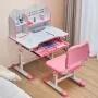 Kids Study Chair and Desk Set, Study Desk and Chair for Kids with Bookshelf and Storage Drawer, Adjustable Height Kids Study Des