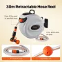 Retractable Garden Hose Reel, 1/2 in x 98.43 ft Wall Mounted Hose Reel, Heavy Duty Garden Hose Reel with 9 Patterns Nozzle, Any 