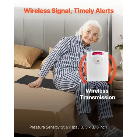 Bed Alarm System for Elderly Adults, 14 x 30-inch Wireless Bed Sensor Pad with Pager, Safety Bed Alarms and Fall Prevention Pad 