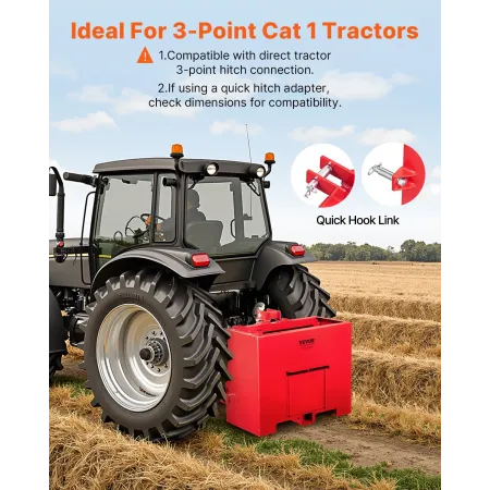 Ballast Box, 3-Point Category 1 Tractor Ballast of 800lbs Capacity, for 2 Inch Hitch Receiver, Heavy-Duty Steel 4.3 ft³ Large Vo