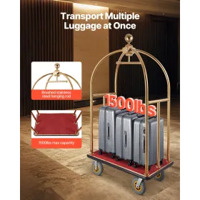 Hotelbagagevogn 1500 lbs rustfrit stål Bellmans vogn buede