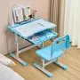 Kids Study Chair and Desk Set, Study Desk and Chair for Kids with Table Lamp, Adjustable Height & 0-40° Tilted Desktop Kids Desk
