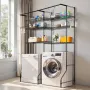 Over Washer and Dryer Storage Shelves, 6 Tiers Laundry Room Drying Rack with Hanger Rod and Hooks, Two Rows Adjustable Washer Sh