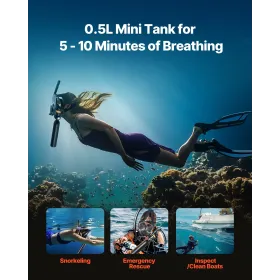 Scuba Tank, 0.5L Portable Scuba Diving Tank, Diving Oxygen Cylinder Supports 5-10 Minutes Underwater Breathing, 32.81 ft Diving 