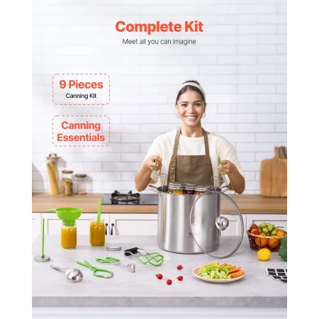 Canning Supplies Starter Kit 9 PCS Rustfrit stål vandbad