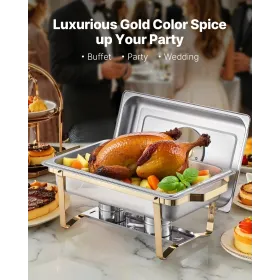 8 Qt 4 Pack Rectangle Chafing Dish Buffet Set Fullsize Pan Stainless Steel