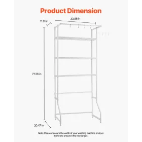 Over Washer and Dryer Storage Shelf, 3 Tiers Laundry Room Drying Rack with Hanger Rod and Hooks, Single Row Adjustable Washer Sh