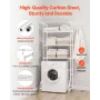 Over Washer and Dryer Storage Shelf, 3 Tiers Laundry Room Drying Rack with Hanger Rod and Hooks, Single Row Adjustable Washer Sh