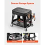 Mechanic Stool, 300 lbs Capacity Garage Seat/Work Stool with Wheels, 360° Swivel Rolling Workshop Stool with Tool Tray and Screw