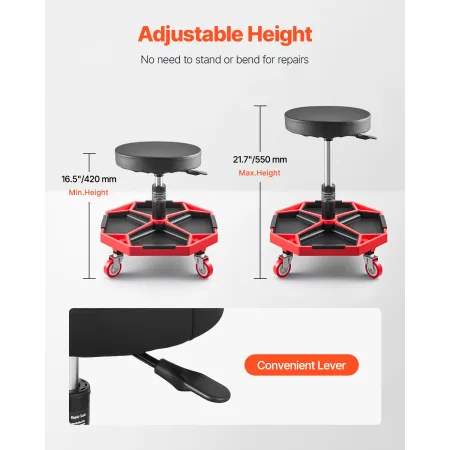 Rolling Mechanic Stool with Wheels, 300 lbs Capacity Garage Seat/Work Stool, Adjustable Height (16.5-21.7 in) Roller Creeper Sea