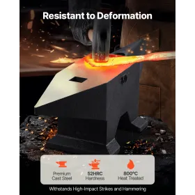 Støbejerns ambolt, 132 lbs (60 kg) enkelt horn -ambolt med stor bordplade og stabil base, høj hårdhed robust rundt horn Anvil