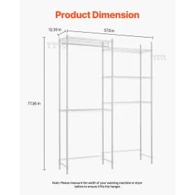 Over Washer and Dryer Storage Shelves, 5 Tiers Laundry Room Drying Rack with Hanger Rod and Hooks, Two Rows Adjustable Washer Sh
