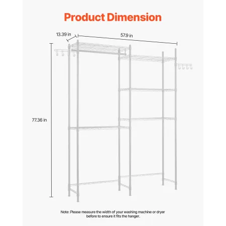 Over Washer and Dryer Storage Shelves, 5 Tiers Laundry Room Drying Rack with Hanger Rod and Hooks, Two Rows Adjustable Washer Sh