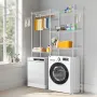 Over Washer and Dryer Storage Shelves, 5 Tiers Laundry Room Drying Rack with Hanger Rod and Hooks, Two Rows Adjustable Washer Sh