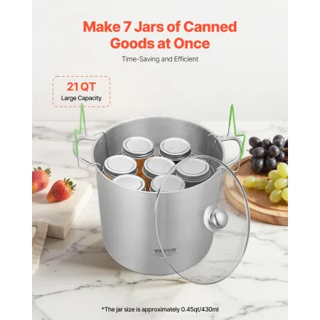 21 QT Canning Pot with Rack and Lid, Stainless Steel Waterbath Canner with Dual Handle and Glass Lid, Compatible with All Cookto