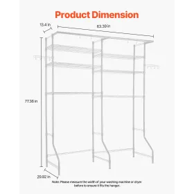 Over Washer and Dryer Storage Shelf Two Row 6 Tiers Washer Rack White