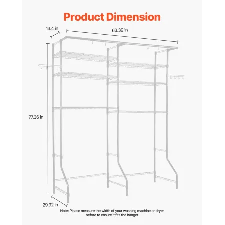 Over Washer and Dryer Storage Shelves, 6 Tiers Laundry Room Drying Rack with Hanger Rod and Hooks, Two Rows Adjustable Washer Sh