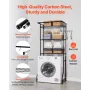 Over Washer and Dryer Storage Shelf, 3 Tiers Laundry Room Drying Rack with Hanger Rod and Hooks, Single Row Adjustable Washer Sh