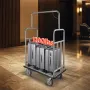 Hotel Luggage Cart, 1200 LBS Load Capacity, Brushed Stainless Steel Finish Bellman's Cart, Valet Cart with Grey Carpeted Deck an