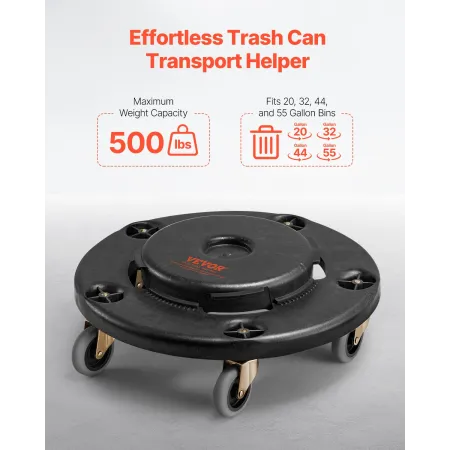 Trash Can Dolly, Fit 20, 32, 44, 55 Gallon Containers, 2 Packs Round Trash Can Roller Base with 4 Lockable Wheels, 500lbs Heavy 