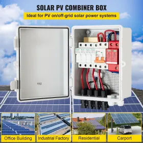 PV Combiner Box, 4 String, Solar Combiner Box with 15A Rated Current Fuse, 63A Circuit Breaker, Lightning Arreste and Solar