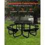  Heavy-Duty Picnic Table, Outdoor Furniture Weather Resistant Patio Dining Set, Coated Steel Tables with Umbrella Hole, 46"
