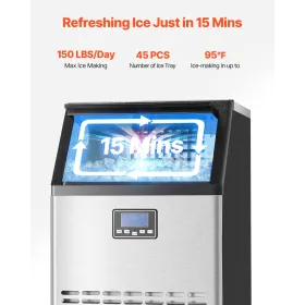 Commercial Ice Maker Freestanding Cabinet Machine 150lbs/24H 45 Ice Cubes