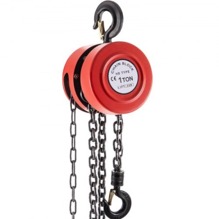 Chain Hoist Chain Block 1 Ton Capacity 8 Feet Lift Steel Construction Red