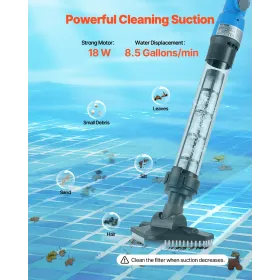 Pool Vacuum 8.5 GPM Rechargeable Pool Cleaner Max. 1H with Extension Pole