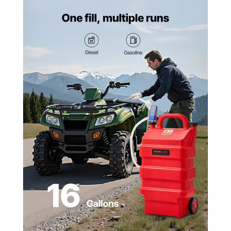 Fuel Caddy, 16 Gallon, Portable Fuel Tank with 12V DC 2.5 GPM Electric Fuel Transfer Pump, 4 ft Delivery Hose & Auto-Stop Sensor