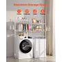 Over Washer and Dryer Storage Shelves, 4 Tiers Laundry Room Drying Rack with Hanger Rod and Hooks, Two Rows Adjustable Washer Sh