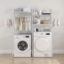 Over Washer and Dryer Storage Shelves, 4 Tiers Laundry Room Drying Rack with Hanger Rod and Hooks, Two Rows Adjustable Washer Sh
