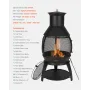 Chiminea, 22 Inch Outdoor Wood Burning Firepit, Iron Spherical Fireplace for BBQ & Warming, Wooden Fire Pit with Grill Mesh, Chi