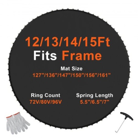 Replacement Trampoline Mat Fits 15ft Frame 96 V-Rings 7" Spring Length