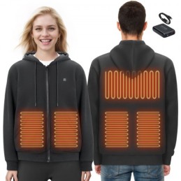 Heated Hoodie Sweatshirt Zip Up Unisex with Battery for Men&Women L Black