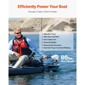 Electric Trolling Motor, Transom Mounted Outboard Boat Motors 24V 86lbs Thrust, 8-Speed Electric Boat Engine w/ Battery Indicato