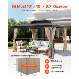 Gazebo Privacy Curtain 10' x 10' x 6.7' Waterproof Gazebo Curtains Khaki