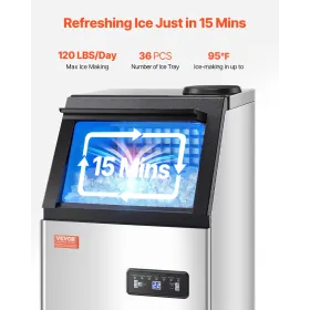 Commercial Ice Maker Freestanding Cabinet Machine 120lbs/24H 36 Ice Cubes