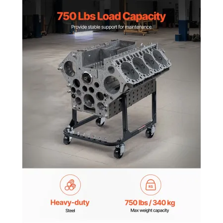 Engine Stand, 750 LBS (340 KG) Load Capacity Engine Motor Stand, Heavy-Duty Steel Motor Holder with 4 Swivel Casters and 4 Hook 